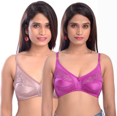 elina Ultimate Comfort Wireless Bra for Women Women T-Shirt Non Padded Bra(Brown, Pink)