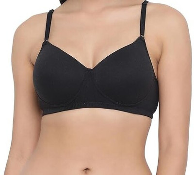 Everyday bazar Women's Cotton Lightly Padded Wire Free T-Shirt Full-Coverage Bra Women T-Shirt Lightly Padded Bra(Black)