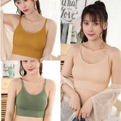 Fabaura Premium Quality Women Full Coverage Lightly Padded Cami Bra Women T-Shirt Lightly Padded Bra(Yellow, Green, Beige)