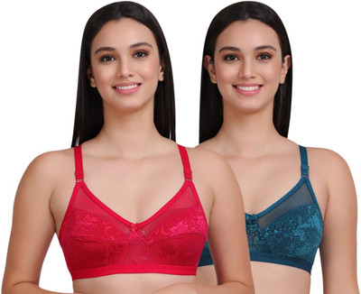 felizia FELIZIA Women’s Full Coverage Net Bra with Stretchable Cotton Blend Lining Women Full Coverage Non Padded Bra(Red)