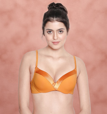 Susie Susie Satin Neckline Demi-Coverage Under wired Padded Plunge bra- Orange Women Balconette Lightly Padded Bra(Orange)