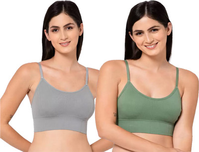 BRAASHEE PACK Of 2 Women's Girls cotton Blend full coverage padded sports bra bralette Women Sports Lightly Padded Bra(Grey, Yellow)