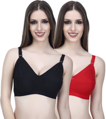 elina Ultimate Comfort Wireless Bra for Women Women Full Coverage Non Padded Bra(Red, Black)