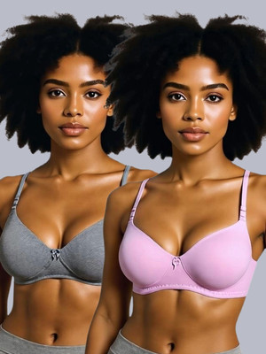 Eden Women T-Shirt Non Padded Bra(Grey, Pink)