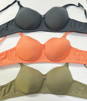 CALCADOS Combo pack of 3 Women Push-up Lightly Padded Bra(Green, Grey, Orange)