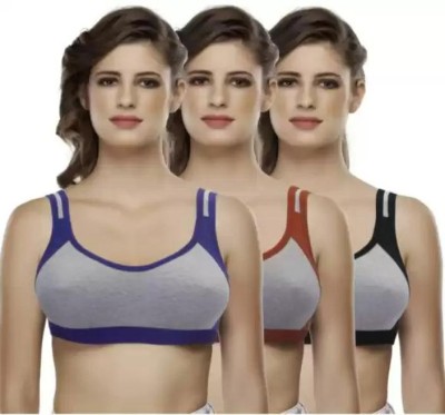 Emerge Overseas Pack OF 3 (Multicolor) Women Sports Non Padded Bra(Multicolor)