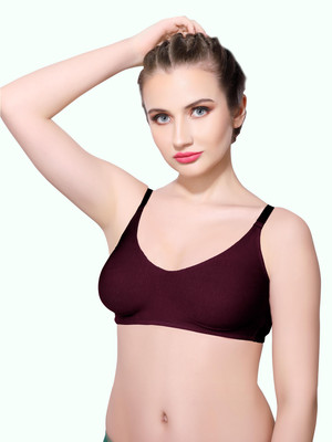 INTIHUG Women's Wireless Seamless Bra Ultra-Soft Push Up Full Coverage Bra Women Everyday Non Padded Bra(Maroon)