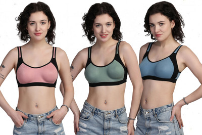 CURVZEX Women Sports Non Padded Bra(Blue, Pink, Green)