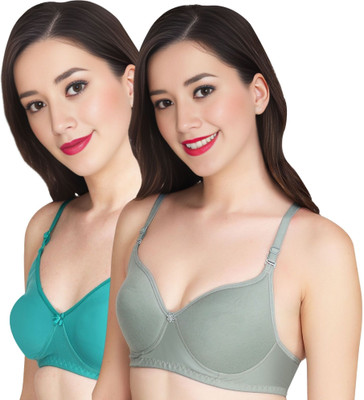 Liigne Women Everyday Padded Bra (Pack Of 2) for T-Shirt Saree Dress Sports Garment Women Full Coverage Lightly Padded Bra(Green, Grey)