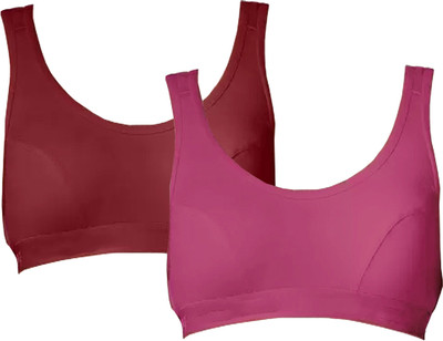 FIMS Women Cotton Blend Sports Bra Pack of 2 Rani Maroon Women Sports Non Padded Bra(Pink, Maroon)