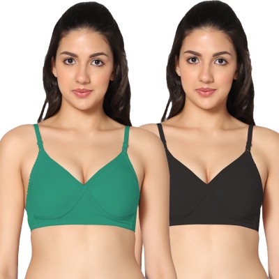 in care Women T-Shirt Non Padded Bra(Green, Black)