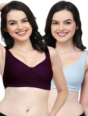 COLLEGE GIRL CG1214 Double Layered Women T-Shirt Non Padded Bra(Purple, Light Blue)