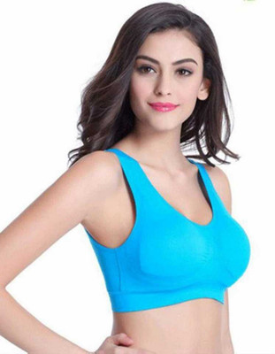SWIFFIN Seamless Padded Sports Bra for Women – Wirefree & Comfortable Fit Women Sports Lightly Padded Bra(Light Blue)
