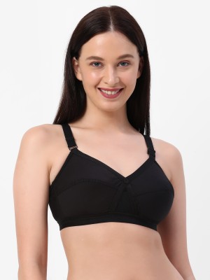 Planetinner Medium Coverage Semi Padded T-Shirt Bra Women Full Coverage Non Padded Bra(Black)