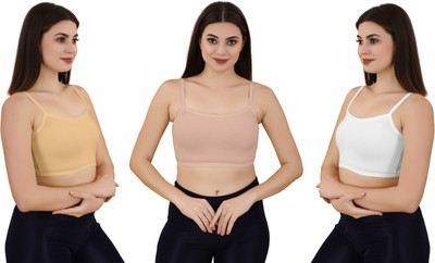 Guru Krupa Traders Women's Cotton Lycra Free Size Non Padded Pull On Sport Bra Women Sports Non Padded Bra(Gold, Pink, White)