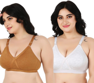 Funahme For Heavy Bust Women Women Everyday Non Padded Bra(Brown, White)
