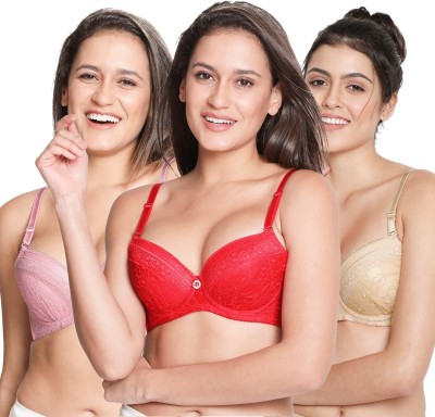 Susie SusieDemi-Coverage Underwired Full Lace BridalBalconette Padded Bra -Pack of 3 Women Balconette Lightly Padded Bra(Multicolor)