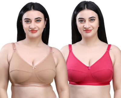 SKDREAMS SKDREAMS Multicolor Lycra Blend Non Padded Women's Set of 2 Full Coverage Bra Women Full Coverage Non Padded Bra(Beige, Pink)