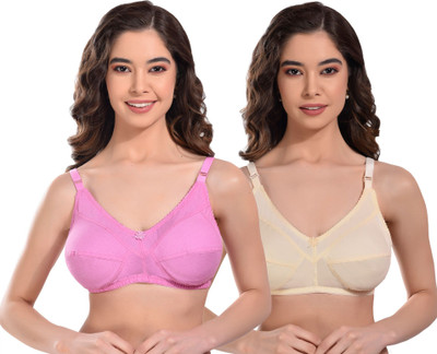 REAL SIGN ZEENATH COTTON COMBO PACK 2 PCS PINK & SCREEN Women Everyday Non Padded Bra(Pink, Beige)