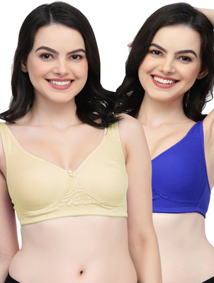 COLLEGE GIRL CG1214 Double Layered Women T-Shirt Non Padded Bra(Beige, Dark Blue)