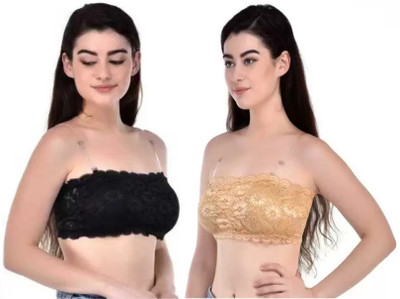 VS Beauti 521 Women Bandeau/Tube Lightly Padded Bra(Black, Beige)