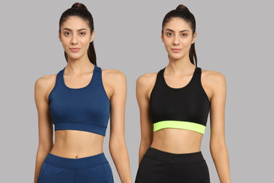 BEING RUNNER Women Sports Non Padded Bra(Blue, Black)