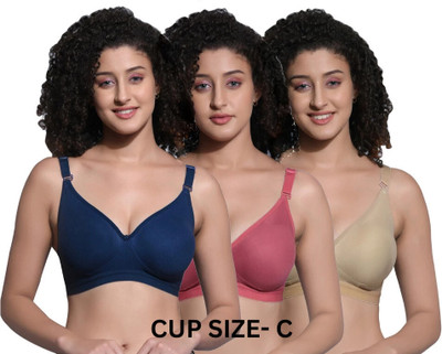 Brafee Women Full Coverage Non Padded Bra(Dark Blue, Beige, Pink)