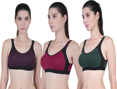 CURVZEX ZAMBIA Women Sports Non Padded Bra(Red, Purple, Dark Green)