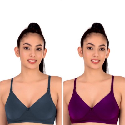 Aura Touch Women T-Shirt Lightly Padded Bra(Black, Light Blue)