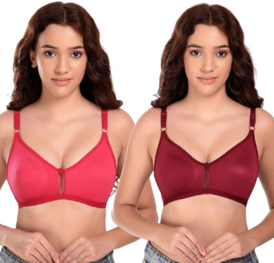 Jomferry Women's Cotton Rich Solid Non-Padded Full Cup Wire Free Everyday Bra Women Full Coverage Non Padded Bra(Maroon)
