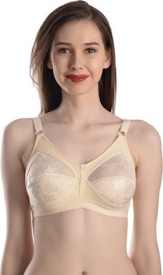 Meile Women Cotton Lightly Non padded Wire Free Seamless Bra Women Full Coverage Non Padded Bra(Beige)