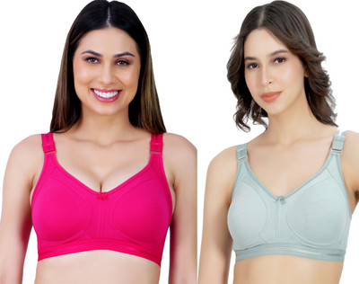 Ladyland Damani women Cotton 4 hook bra Women T-Shirt Non Padded Bra(Maroon, Green)