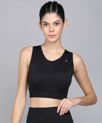 KOBO Seamless Medium Impact Workout Women Sports Lightly Padded Bra(Black)