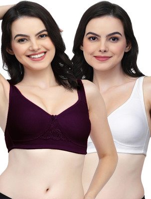 COLLEGE GIRL CG1214 Double Layered Women T-Shirt Non Padded Bra(Purple, White)