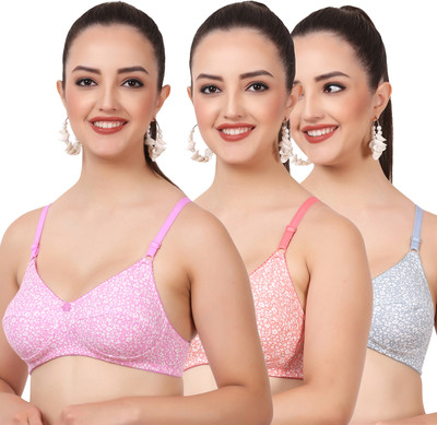 FigureFit Ishika Women Everyday Non Padded Bra(Pink, Orange, Grey)