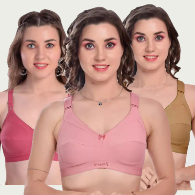 X-WELL Women Everyday Non Padded Bra(Beige, Pink)