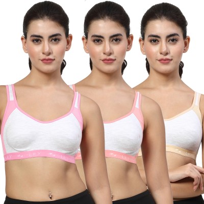 LILY Strops999 Women Sports Non Padded Bra(Pink, Orange, Beige)