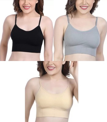 VarniEcom Women's Cotton Lightly Padded Pull On Sport Bra For Everyday Wear Women Everyday Lightly Padded Bra(Black, Grey, Gold)