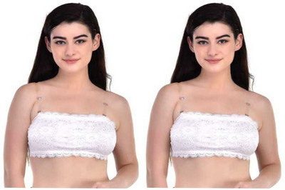 AARAA Beauty Lace Tube Bra Women Bralette Lightly Padded Bra(White, White)
