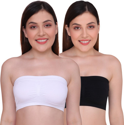 PLUMBURY PADDED SEAMLESS STRAPLESS TUBE BRA Women Bandeau/Tube Lightly Padded Bra(Black, White)