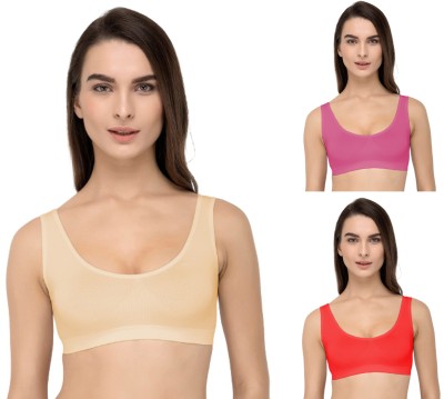 VarniEcom Women's Cotton Lycra Non Padded Pull On Spport Bra For Everyday Wear Women Everyday Non Padded Bra(Gold, Pink, Red)