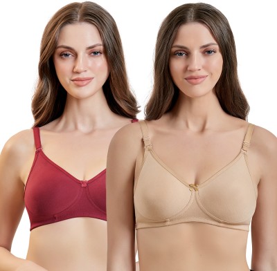 Maroon Women T-Shirt Non Padded Bra(Red, Beige)