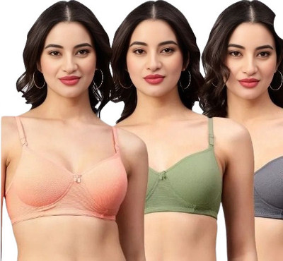 ESOROUCHA Combo pack of 3 Women Push-up Lightly Padded Bra(Green, Grey, Orange)