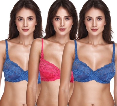 SONA SL004 Women Full Coverage Non Padded Bra(Blue, Pink, Blue)