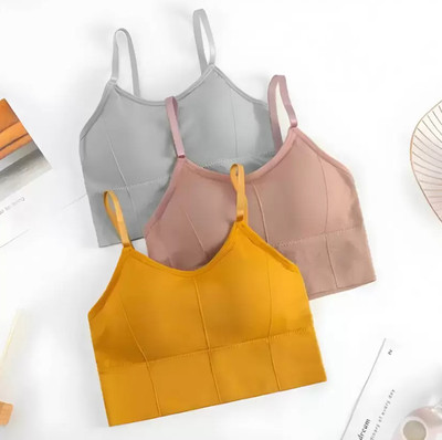 VS Beauti VS Beauti Women's Bralette Lightly Padded Sports Bra Gym Wear Women Sports Lightly Padded Bra(Beige, Grey, Yellow)