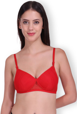 Selfcare Net Nylon Full Coverage Everyday Bra Women Bralette Lightly Padded Bra(Red)