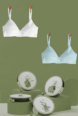 NAGARVEL CREATION 6/3337-wht/sky-30-p02 Women Push-up Lightly Padded Bra(Blue, White)