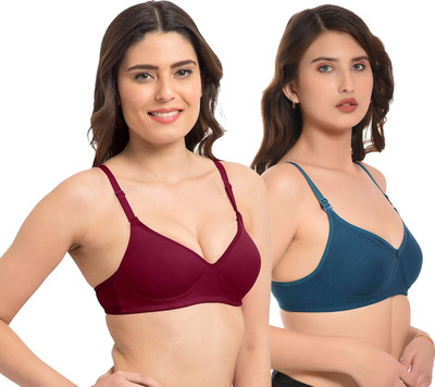 cloviax FLora mold Women Full Coverage Non Padded Bra(Blue, Maroon)
