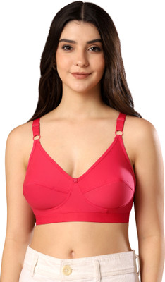 Paavki Women's PC Cotton Elastane Stretch Wire Free Non Padded Full Coverage Bra Women Everyday Non Padded Bra(Red)