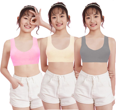 METRONAUT Pack of 3 Girls Stretchable Cotton sports non padded seamless sports gym bra Girls Sports Non Padded Bra(Multicolor)